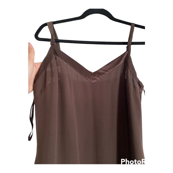 Ted Baker  Brown Silk Chiffon Vintage Spaghetti Straps Mid Length Dress - Picture 8 of 12